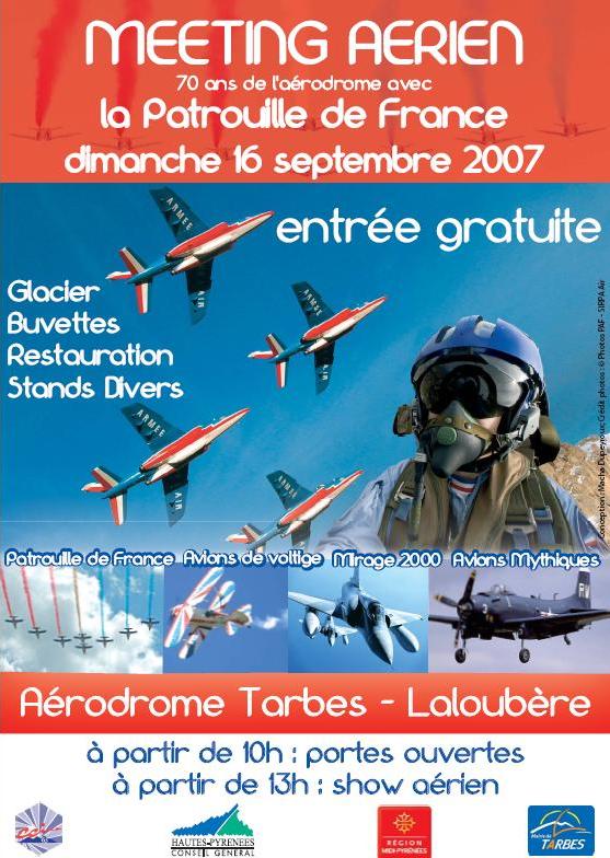 Grand Meeting aérien le 16 septembre 2007 sur l'aérodrome de Tarbes Laloubère, cliquez pour télécharger le programme